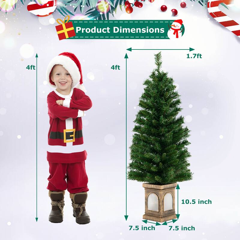 Gymax 4 FT Pre-Lit Potted Christmas Tree Artificial Entrance Tree w/