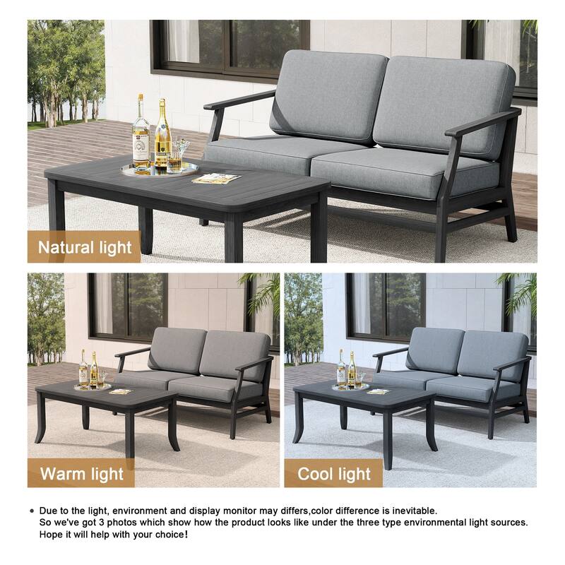 Teak Outdoor Patio Loveseat and Coffee Table Set (2-Piece)