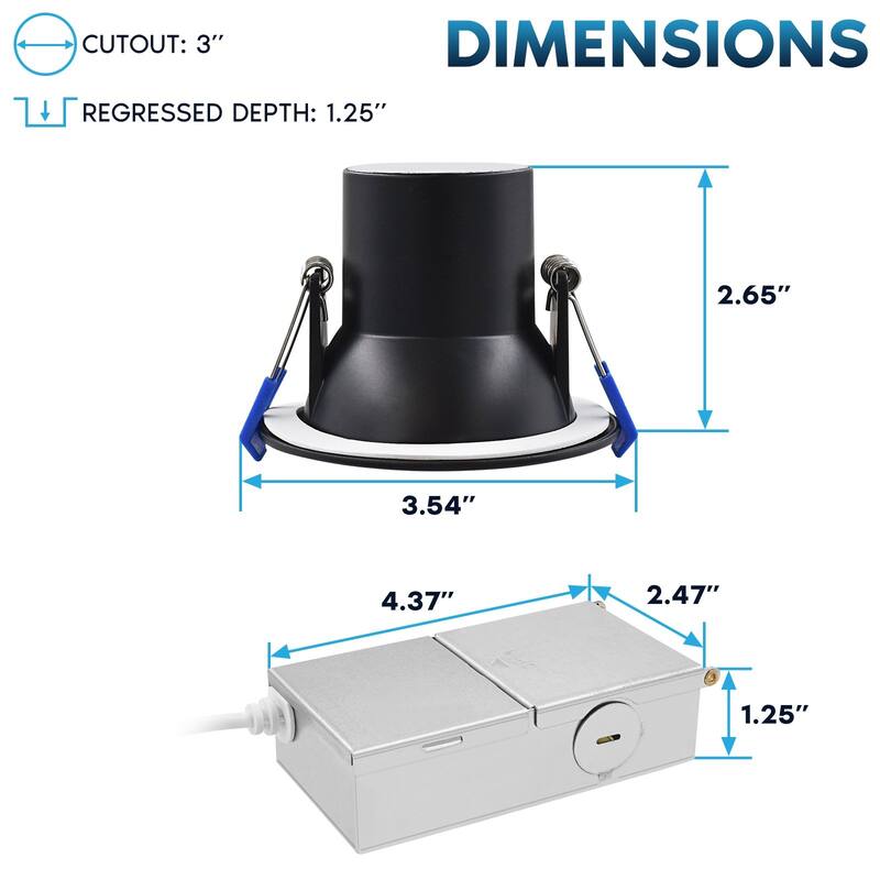 Luxrite 3 in. LED Recessed Ceiling Light J-Box 8W 5CCT 640 Lumens Dimmable Wet Rated Black Trim 6 Pack