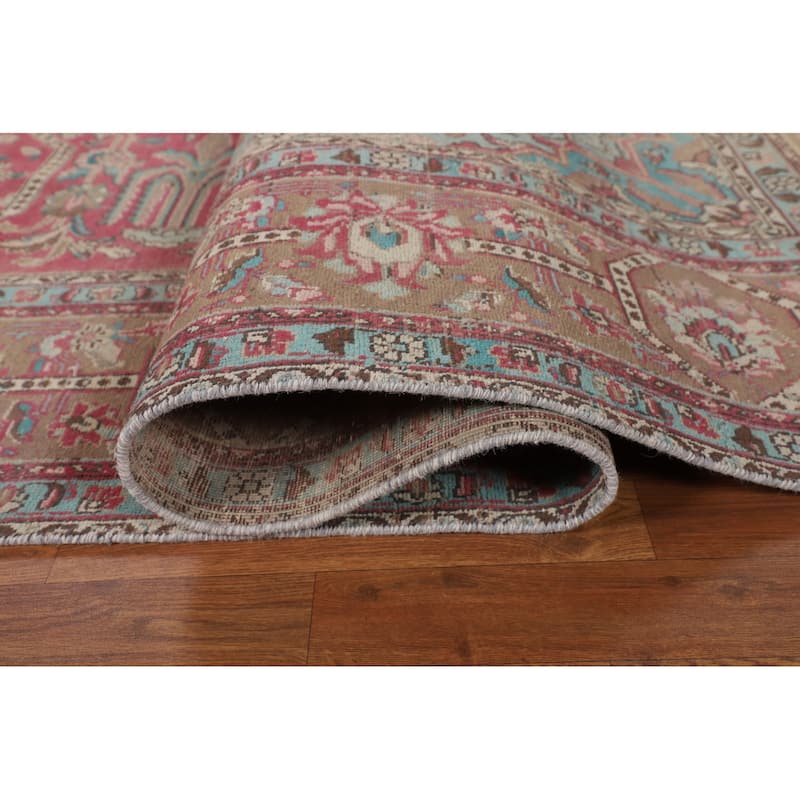 Pink Distressed Tabriz Persian Vintage Area Rug Handmade Wool Carpet - 9'9" x 12'11"