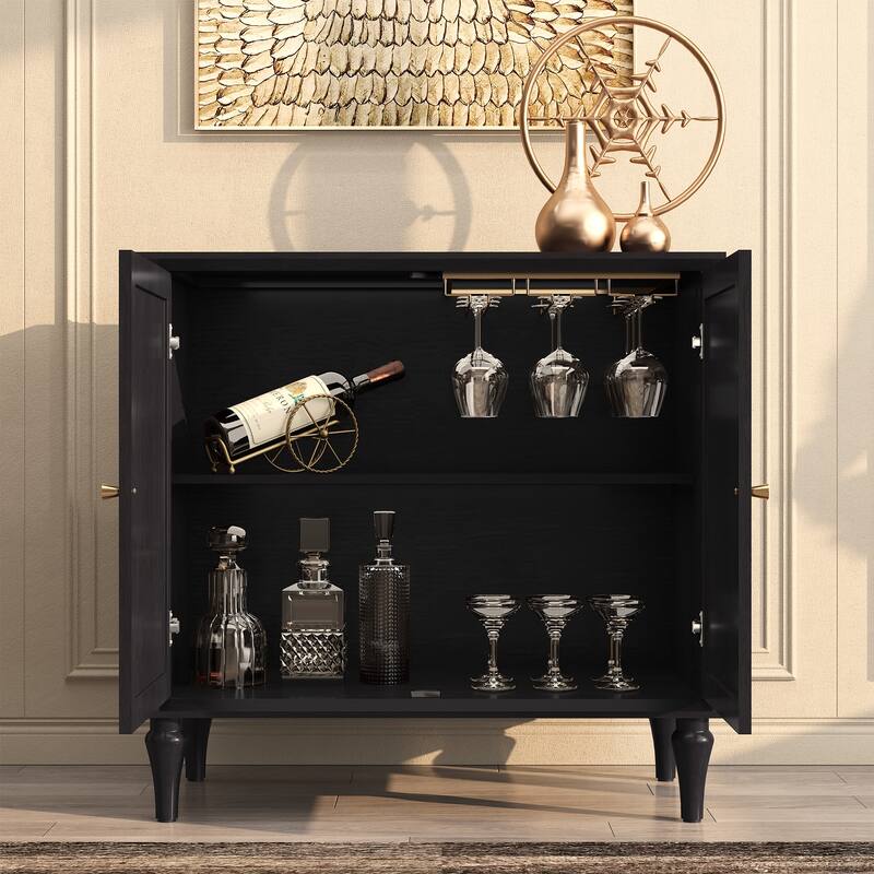 31" Mid-Century 2-Door Cabinet with Removable Tall Wine Glass Rack