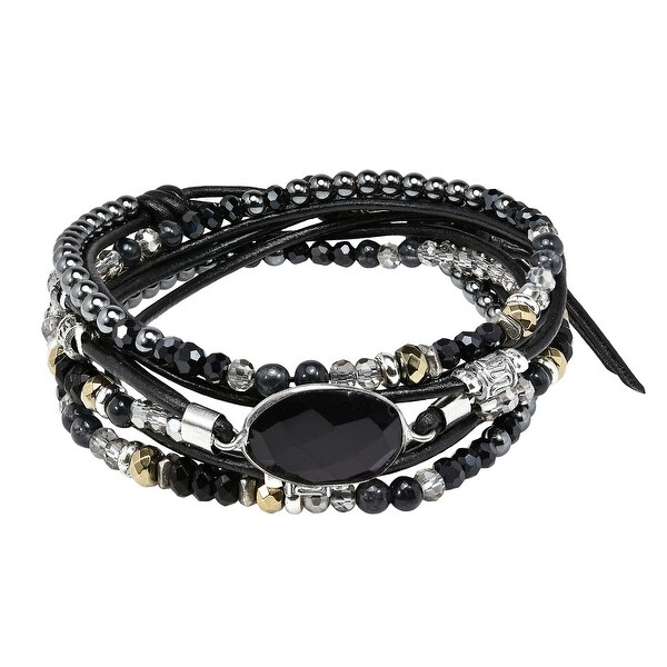 Handmade Midnight Mix Stones Leather Wrap Multi Wear Necklace or Bracelet (Thailand). Opens flyout.