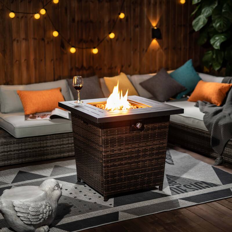 28inch Wicker Square Fire Pit Table