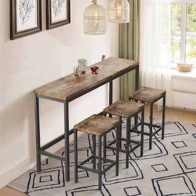 Modern 4-Piece Dining Set with Rectangular Table & 3 Dining Stools