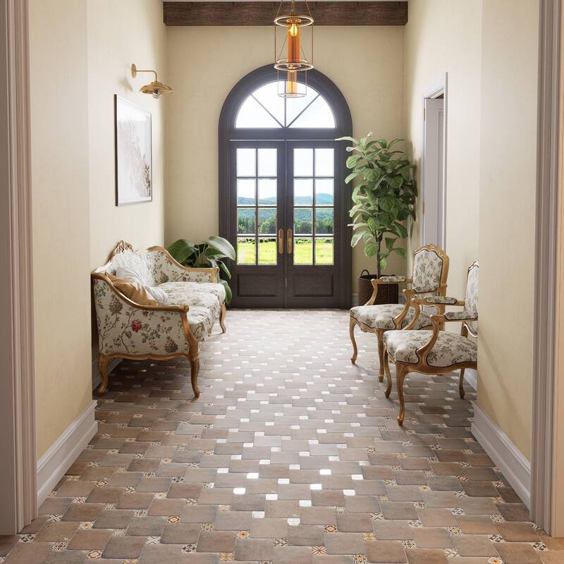 Merola Tile Benisa Marelle Teja with Paladio Taco 5-7/8" x 8" Porcelain Floor and Wall Tile - Case (72 Tiles) - Brown - Case (72 Tiles)