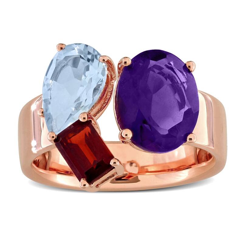 Miadora 4 3/4ct TGW African Amethyst Sky Blue Topaz Garnet 3-Stone Ring in Rose Plated Sterling Silver