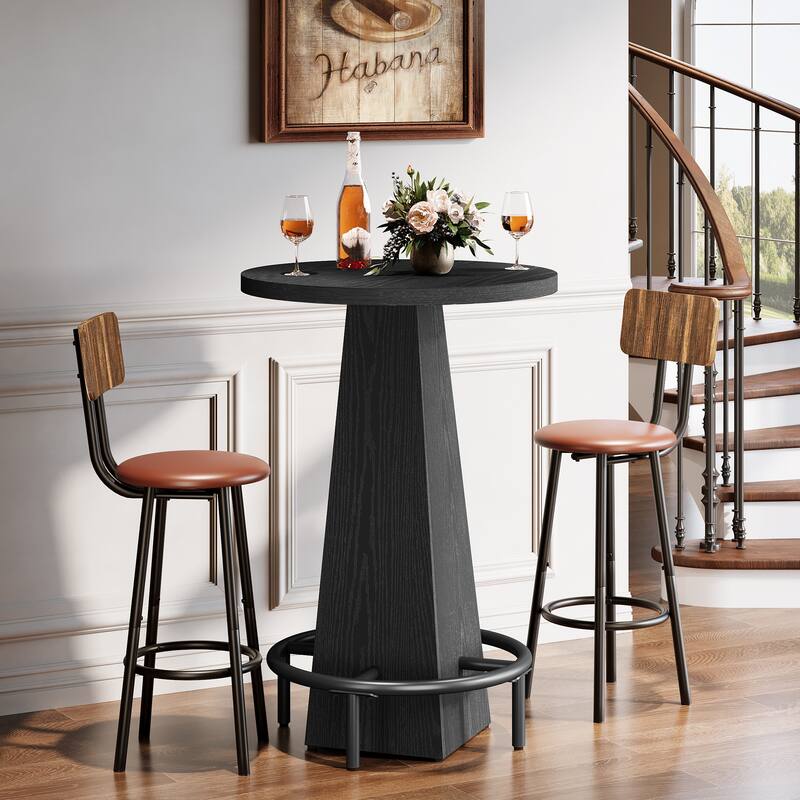 Home Bar Unit, High Round Bar Table with Footrest for Pub, Dining Room, Kitchen - 23.62" L x 23.62" W x 37.4" H