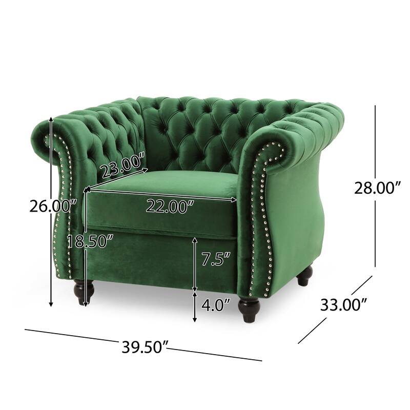 Roomfitters Chesterfield Club Chair with Deep Tufting, Rolled Arms and Nailhead Trim, Velvet Accent Armchair