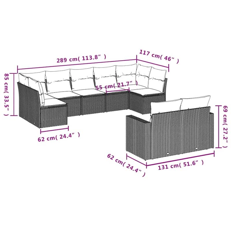 vidaXL Garden Sofa Set 9 Piece with Cushions Outdoor Sofa Set Poly Rattan