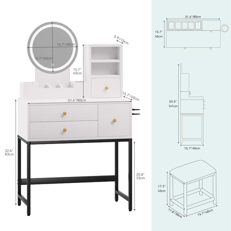 Moasis 48.3''Makeup Vanity Round LED Mirror Vanity Desk
