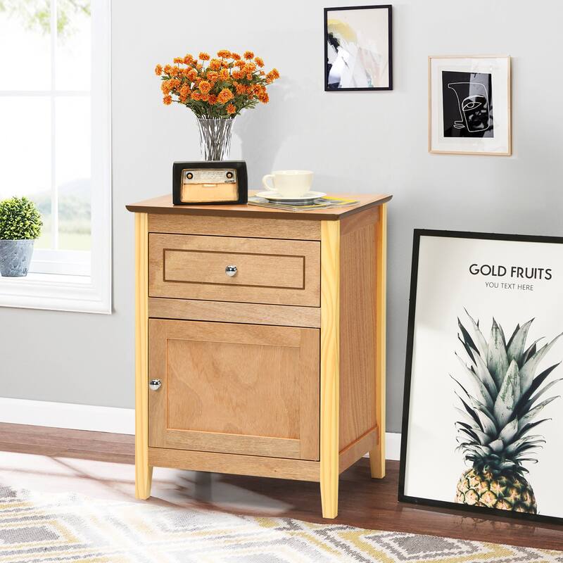 Costway 2PCS Nightstand with Drawer Accent Side End Table Storage