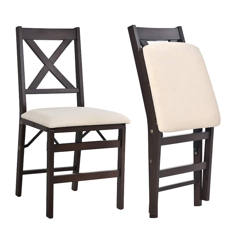 Folding Dining Chairs Set of 2 - Upholstered Wooden Frame - Indoor/Outdoor Space Saver - Pre-Assembled - Set of 2 - Beige