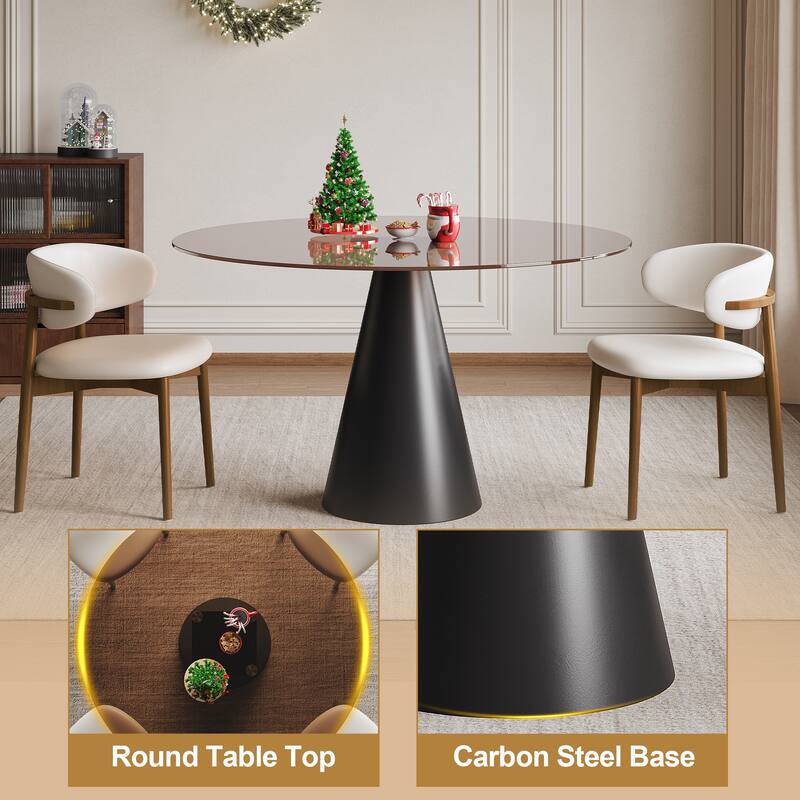 3 Piece Dining Set Round Glass Top Table Carbon Steel Base 4 Chairs for Small Spaces