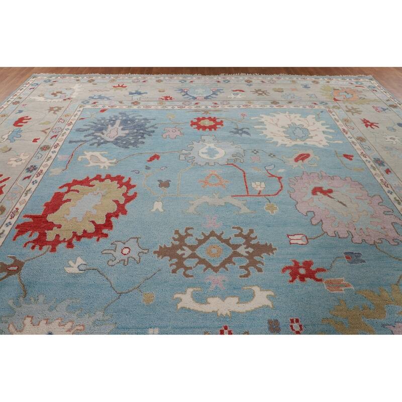 Light Blue Oushak Oriental Large Area Rug Handmade Wool Carpet - 12'0"x 14'11"