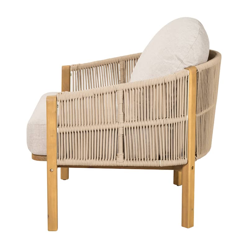 Christopher Knight Home - Ethan Outdoor Wood Club Chair with Rope and Cushion