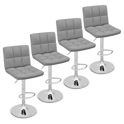 Gymax Set of 4 Adjustable Swivel Bar Stool Counter Height Bar Chair PU