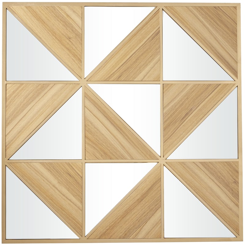 Wood Geometric Triangle Mirrored Home Wall Decor - Light Brown - Roche River Decor - Light Brown