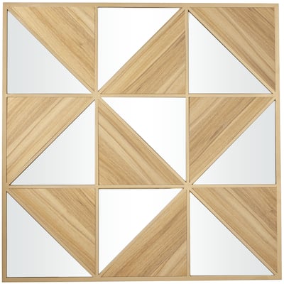 Wood Geometric Triangle Mirrored Home Wall Decor - Light Brown - Roche River Decor