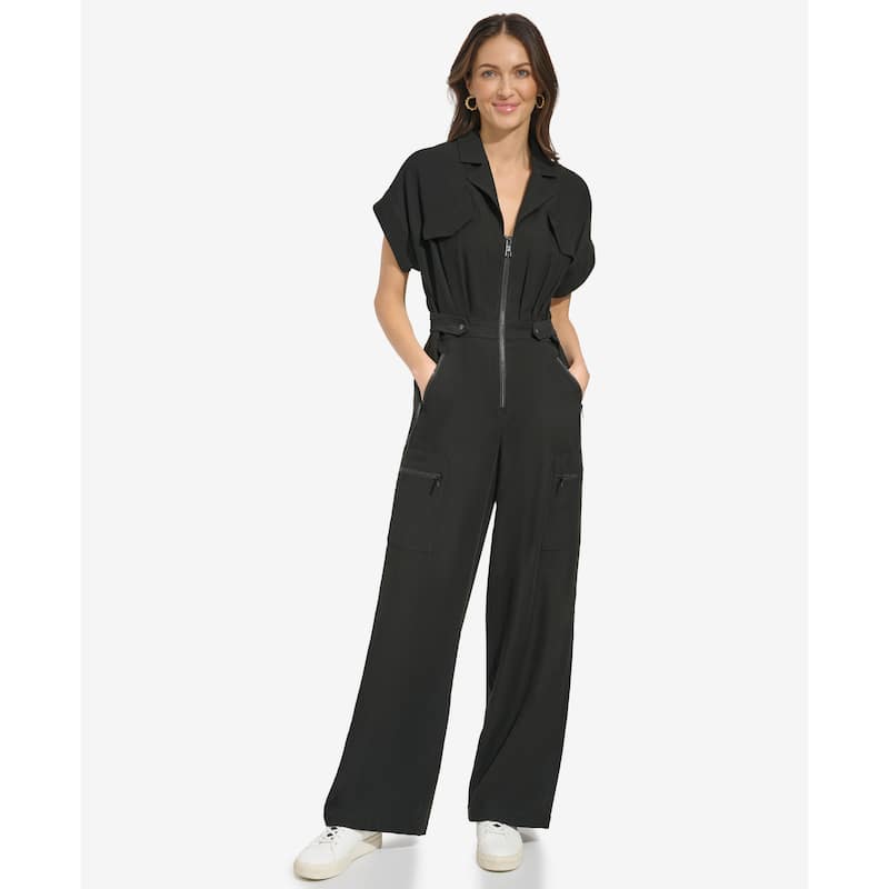 DKNY Zip-Front Twill Jumpsuit