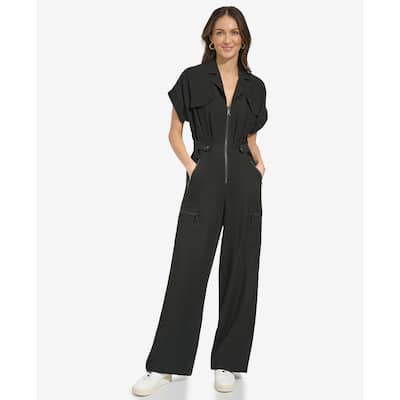 DKNY Zip-Front Twill Jumpsuit