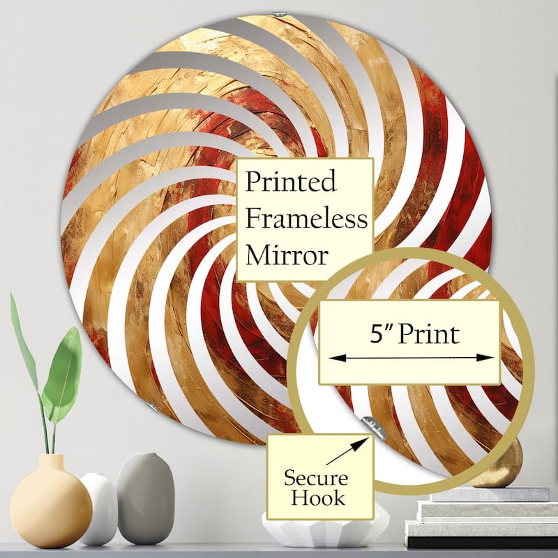 Designart "Red Gold Fusion Spiral III" Abstract Spirals Gold Wall Mirror - Modern Wall Art Mirror For Bathroom