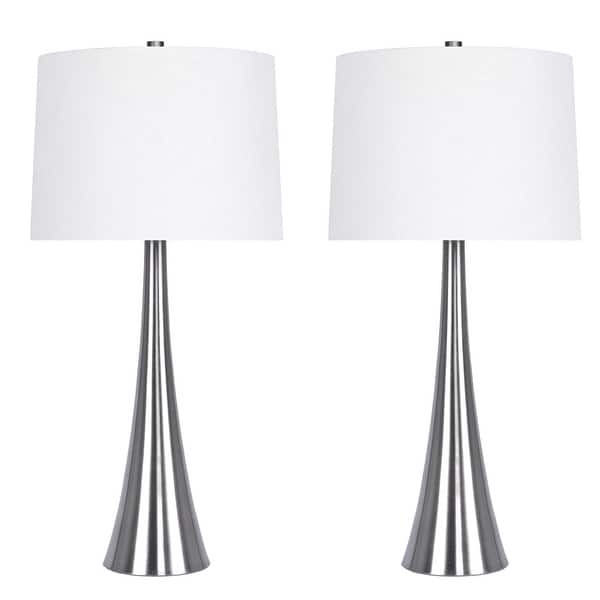29 5 Metal Table Lamp Set With Tapered Curve Design And Off White Linen Drum Shades Overstock 29167654