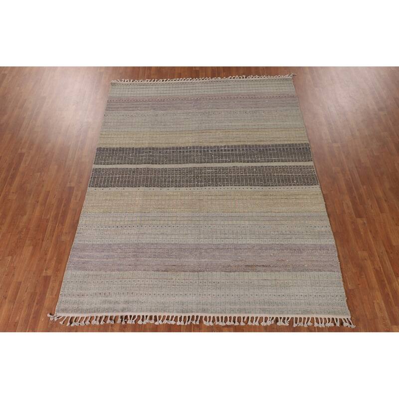 Striped Moroccan Style Area Rug Hand-Knotted Wool Carpet - 8'0" x 10'3"
