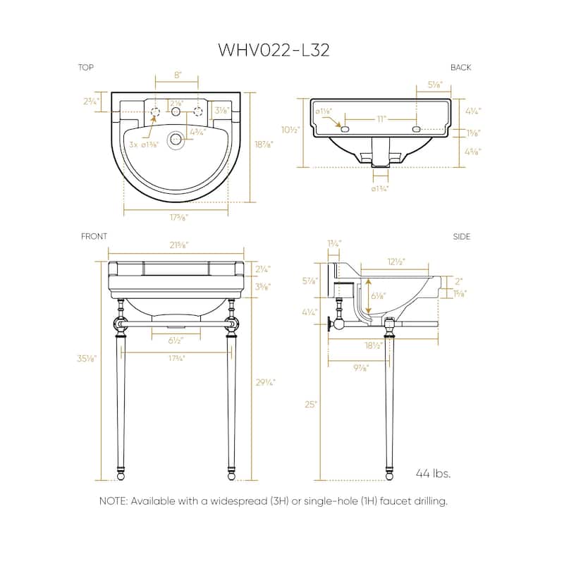Whitehaus Console Sink With Semi-Circular Bowl, Metal Leg Supports and Front Towel Bar.