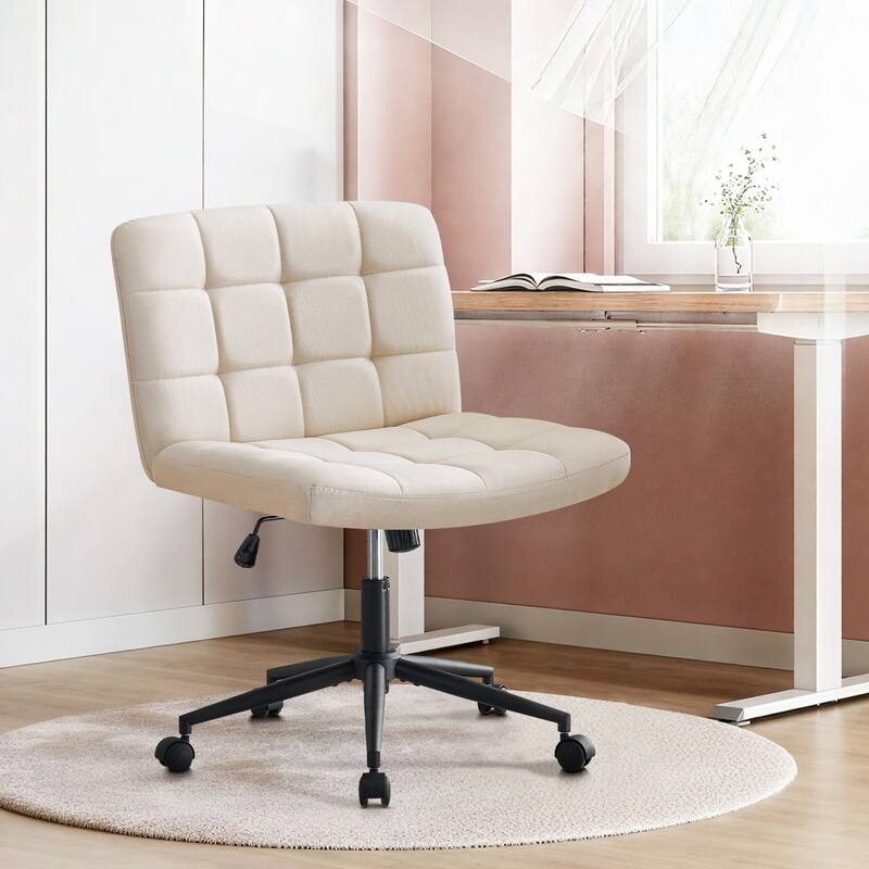 Home Office Desk Chair with Wheels,Armless Desk Chair with Lumbar Support,Height 360° Rolling Swivel Chairs,Linen - Beige
