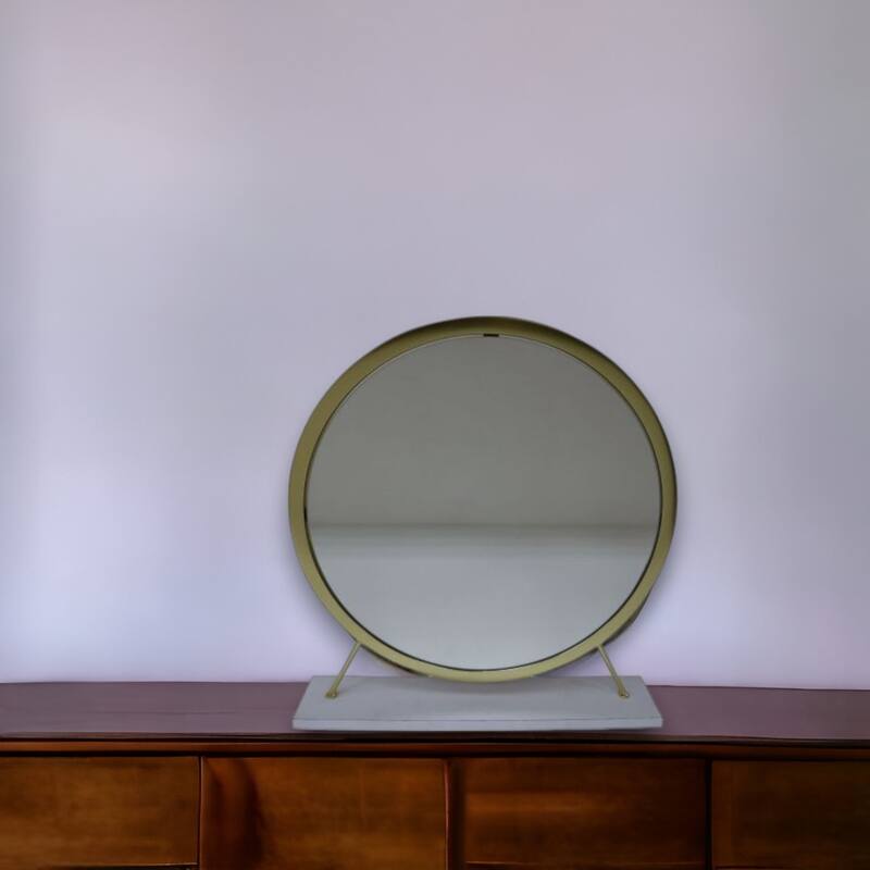 HomeRoots 19" Brass Round Metal Framed Freestanding Mirror - 19' X '19' X '4 - 19' X '19' X '4 - Brass