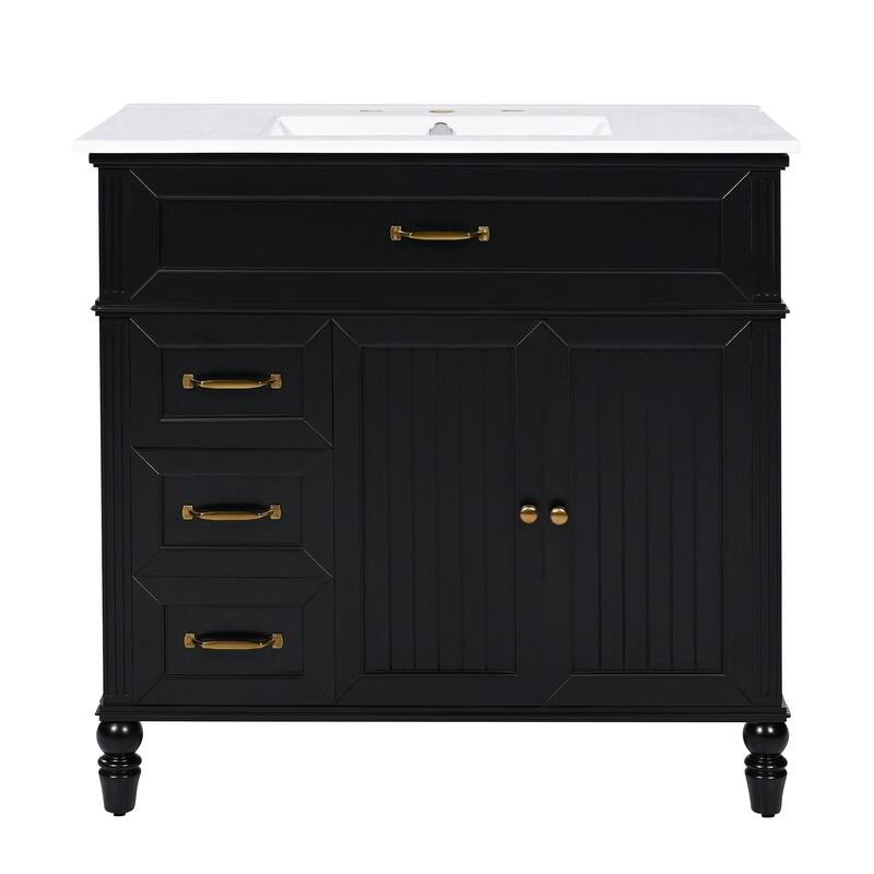 Modern Bathroom Vanity with 36" Ceramic Sink Set, Storage Cabinet with 2 Drawers, Freestanding Bathroom Cabinet