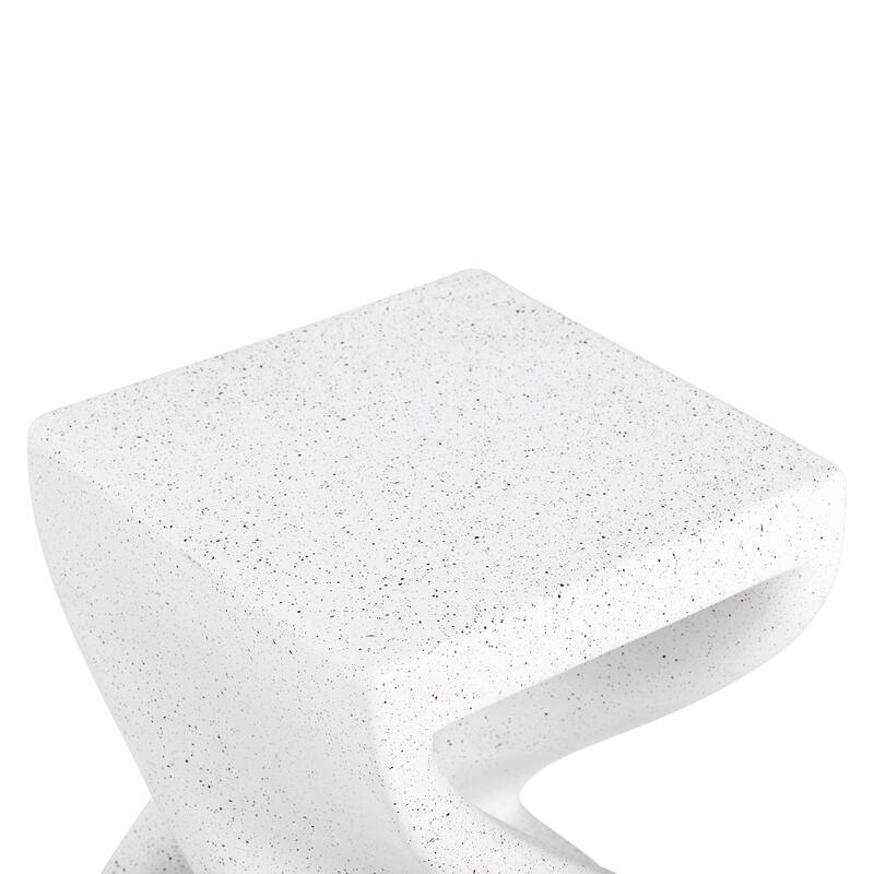 Outdoor White Marble Modern Twisted-Base Terrazzo-Speckled All-Weather MGO Side Table, Indoor End Table for Home
