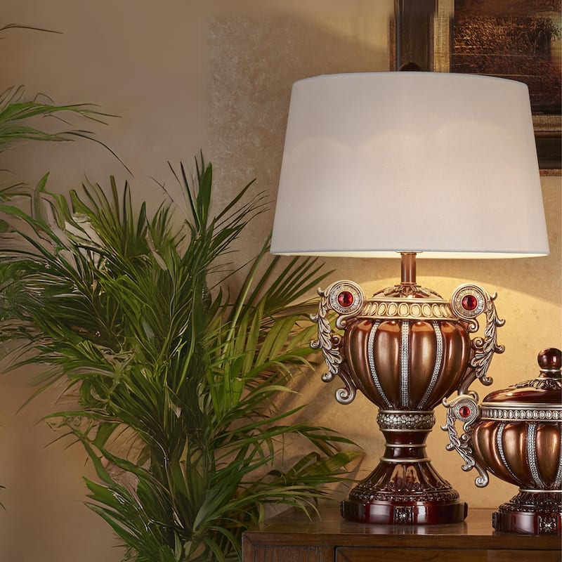 29.5" Tall" Delicata" Urn-Shaped Table Lamp, Bronze with Silver Accents