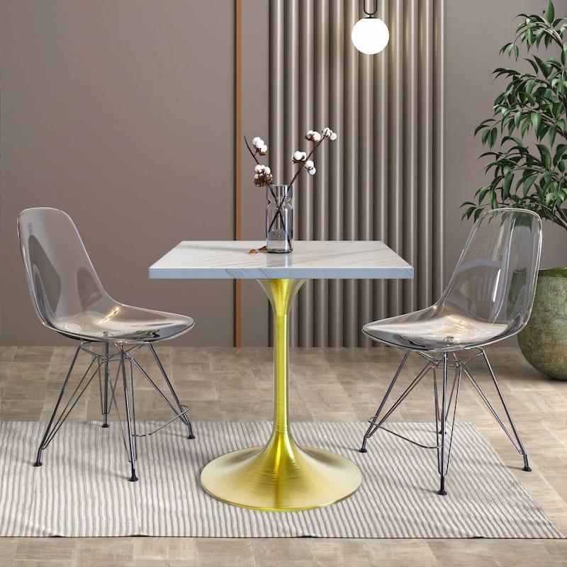 LeisureMod Verve Square Dining Table with Resin Top and Steel Pedestal Base for Kitchen and Dining Room