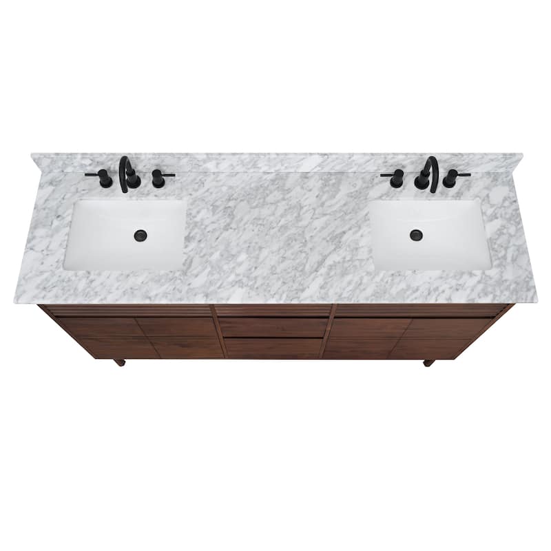 Avanity Carina Bathroom Vanity in Coffee Teak with Carrara White Marble Top