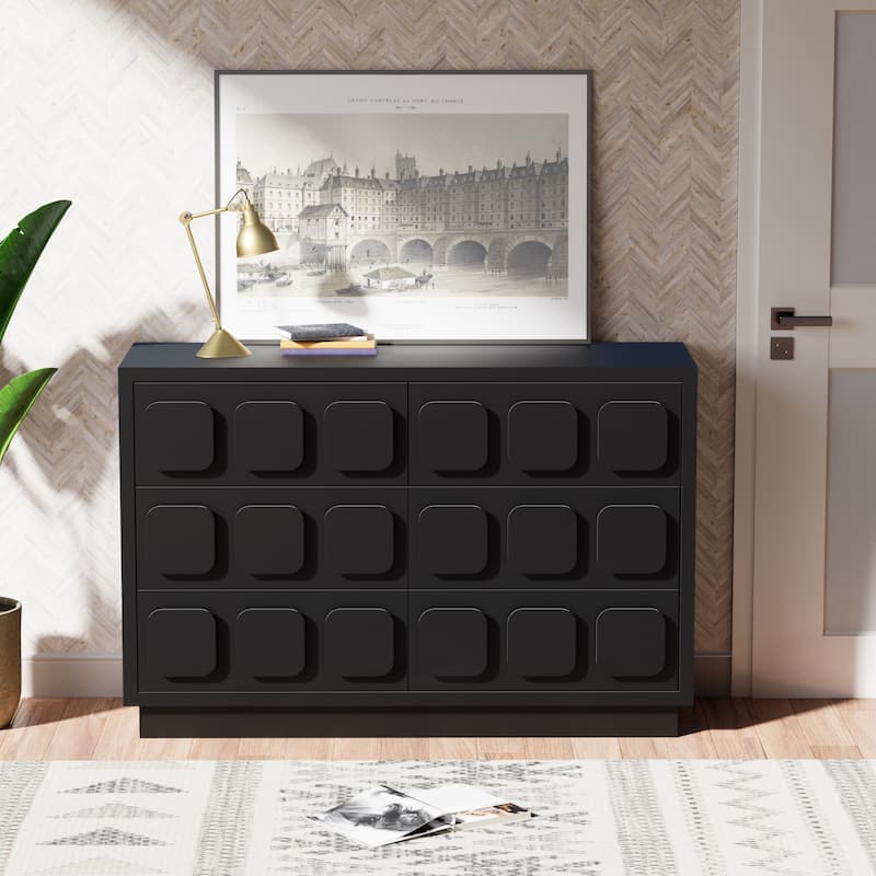 Chocolate Block 6 Drawer Dresser 47" Wide Chest of Drawers