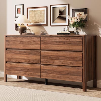 FURNIWAY Walnut Drawer Tall Dresser, Modern Chest with Hidden Handles, Storage Organizer