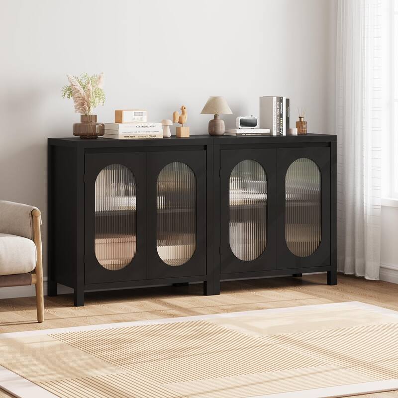 Modern Sideboard Buffet Cabinet with Glass Doors and Shelves