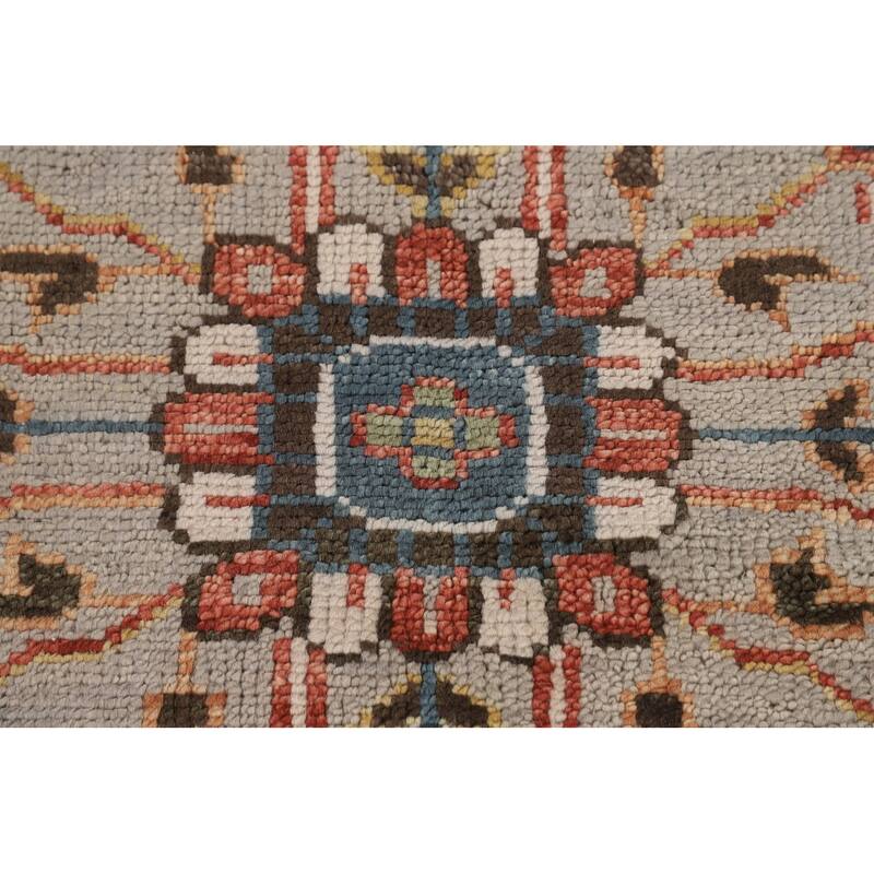 Geometric Heriz Serapi Indian Area Rug Hand-Knotted Grey Wool Carpet - 7'9"x 9'11"