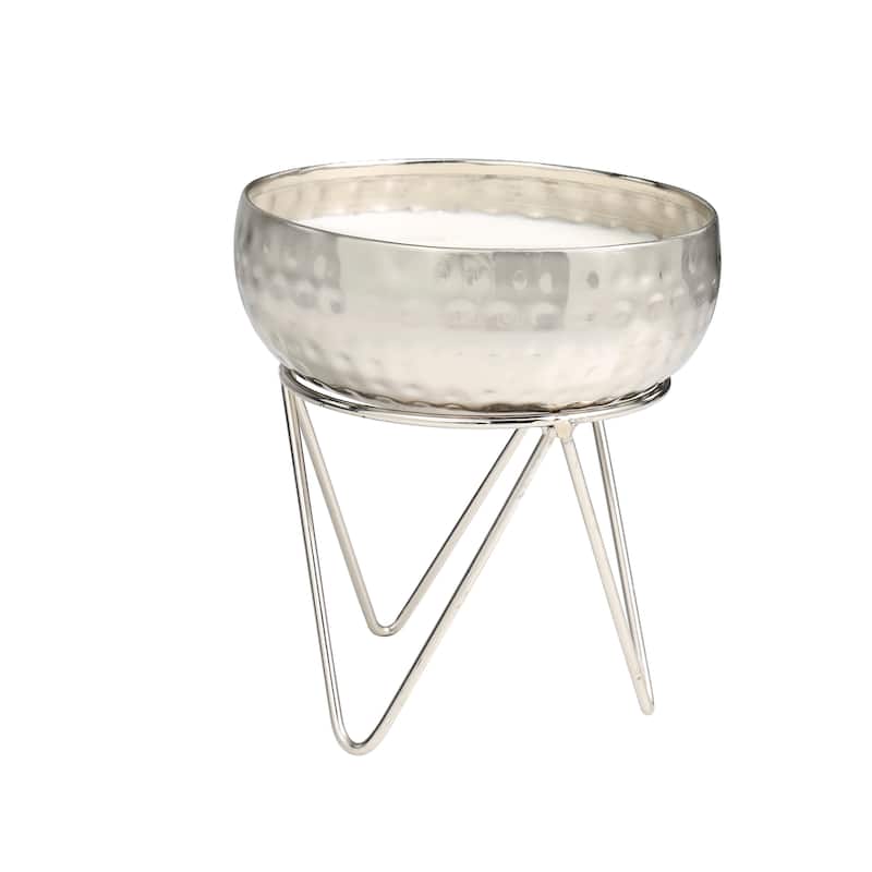 Silver Metal Campfire Scented Tall Hammered Wick Candle with White Wax