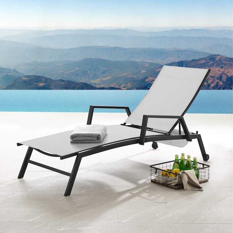 Corvus Sorrento Outdoor Sling Fabric Adjustable Chaise Lounge with Arms