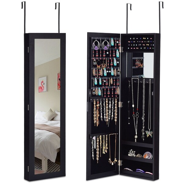 Shop Costway Wall Door Mounted Mirrored Jewelry Cabinet ...