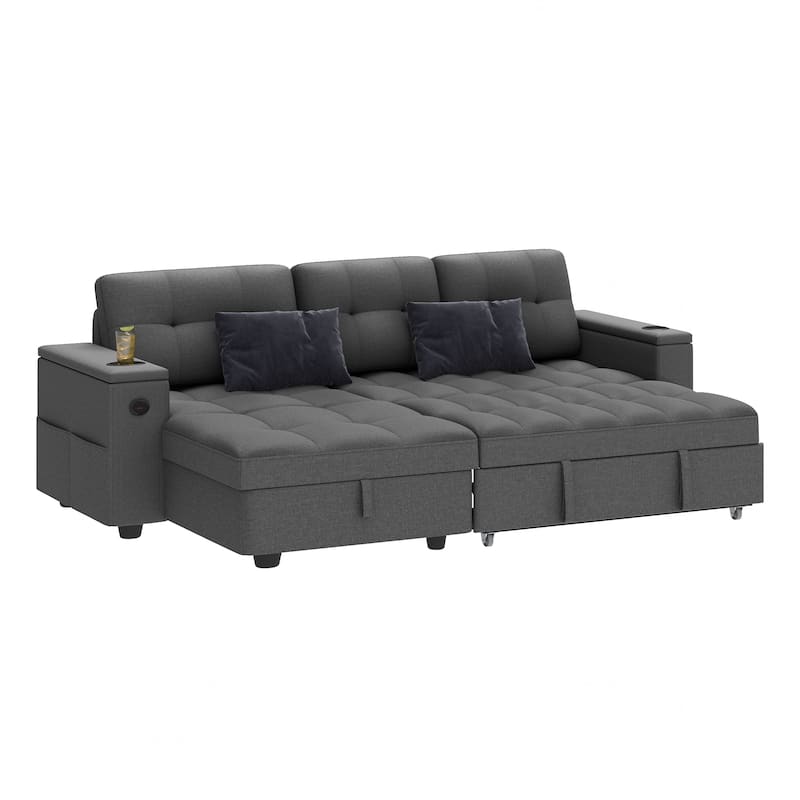 Moasis 2-in-1 Convertible Sleeper Linen Sofa Bed Folding Futon Couch with Pullout Bed Multifunctional Sofa - Dark Grey