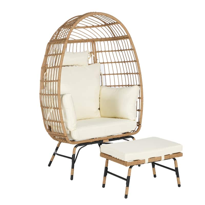 Wicker Egg Chair,Rattan Large Egg Chair Indoor Outdoor,with Ottoman
