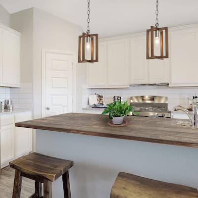 Modern Farmhouse 1-Light Faux Wood Pendant Lights for Kitchen Island Dining Room - W6.5"x H10.2"