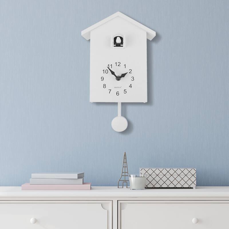 Walplus White Minimalist Cuckoo Clock Colorful Window 4 Changeable Birds