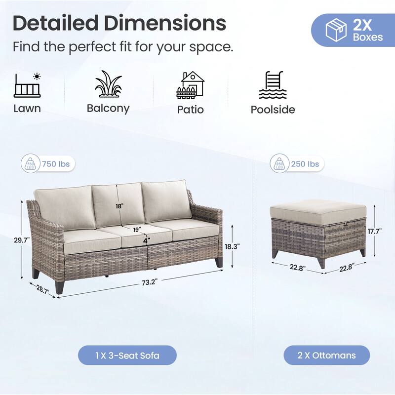 Pocassy Outdoor All-Weather Outdoor Sofa, Swivel Chair, Ottoman Sets