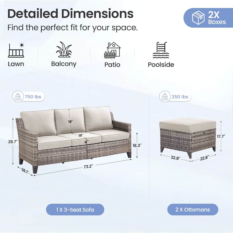 Pocassy Outdoor Patio Furniture Wicker Sofa Swivel Chair Set