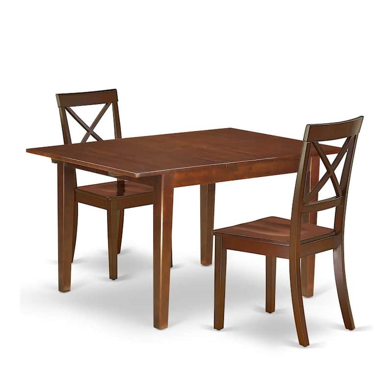 Rectangular Dining Table Set - 3Pc Tuscan Style Table with 2 Kitchen Chairs, 42-54" Extendable