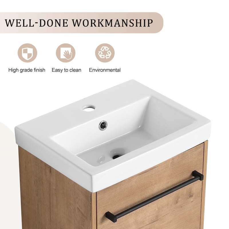 Bathroom Vanity With Sink In 16/18 Inch, Floating Bathroom Vanity With Soft Close Door